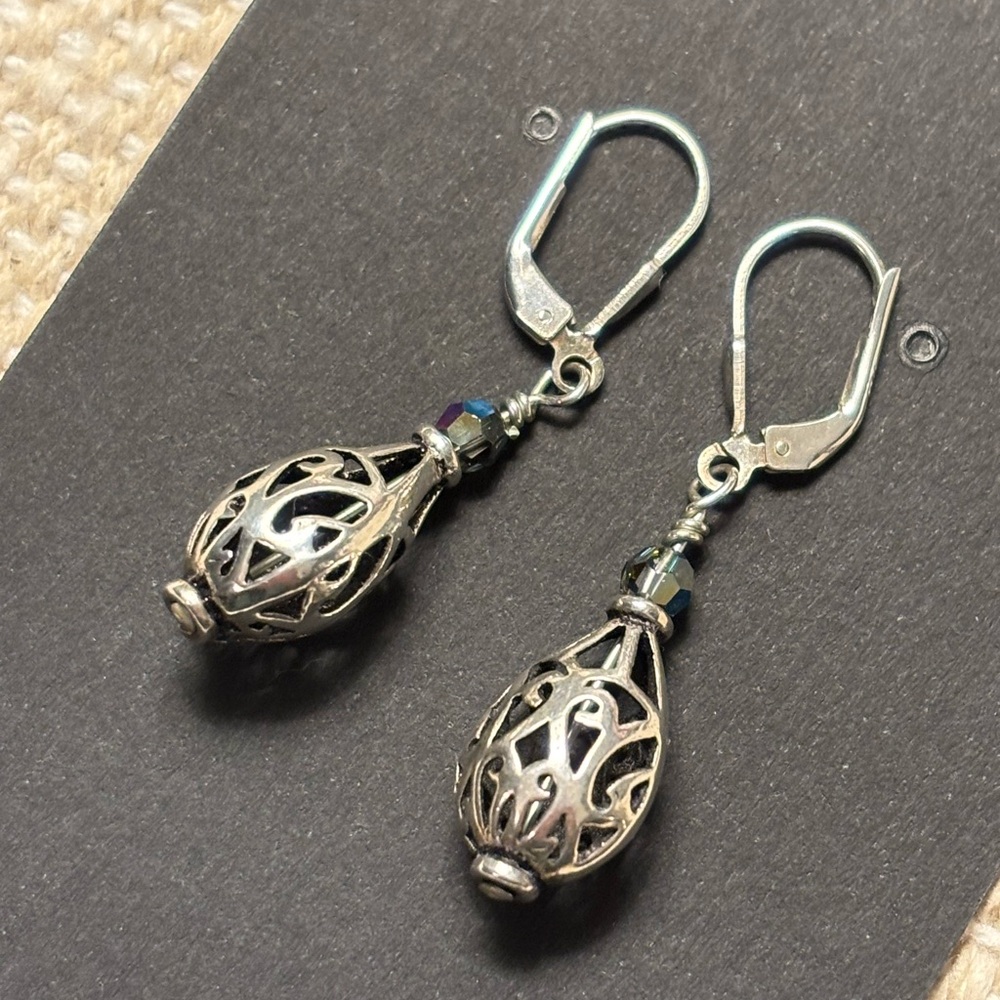 Vintage India sterling silver dangle teardrop earrings